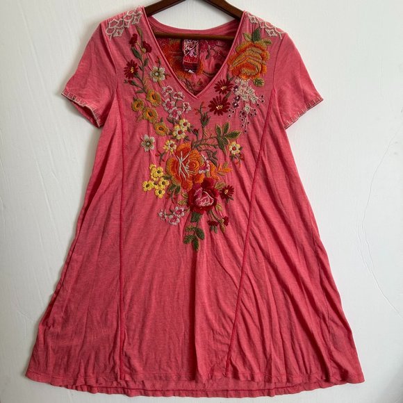 Johnny Was Dresses & Skirts - Johnny Was Womens Pink Floral Embroidered Tunic Dress Short Sleeve Size Small
